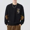 Sudadera de punto con cuello redondo y manga larga para hombre, talla grande, holgada, moderna, casual, algodón, Otoño 2025