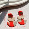Pendientes de cerámica blanda de arcilla polimérica exagerados de venta transfronteriza, europeos y americanos, pendientes de costura de metal geométricos para mujer, gran sentido