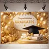 Banner de telón de fondo para fiesta de graduación transfronteriza, telón de fondo negro y dorado "Felicitaciones por la Graduación", fondo de decoración para ceremonia de graduación
