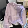 Jaqueta Suéter de Renda Outono e Inverno para Mulheres, Nova Gola Redonda com Acabamento em Renda, Tricô Levemente Solto e Suave, em Estoque