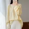 Suéter de Tricô Feminino Novo Outono-Inverno 100% Lã com Gola Redonda, Manga Longa com Padrão Torcido, Bordado, Caimento Solto, Top Estilo Chinês