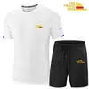 Camiseta Masculina de Seda Gelada de Manga Curta, Conjunto Casual Estampado de Duas Peças, Nova Moda de Verão, Terno Esportivo de Secagem Rápida