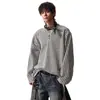 Ropa exterior versátil de corte holgado, diseño de cuello Henry de espiga V holgado, camiseta de manga larga, estilo casual de primavera para hombre