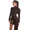 Ropa de Mujer Europea y Americana 2025 Nueva Moda Otoño Ajustado Cuello Redondo Manga Larga Plisado Cubre Cadera Asimétrico Vestido de Cinta