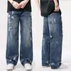 Jeans rotos de alta calidad para hombre, colección otoño 2026, holgados, rectos, de pierna ancha, modernos, lavado vintage, pantalones largos