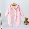 Nueva colección de otoño y primavera: adorable mameluco de una pieza con forro de felpa para bebés niñas, con un lindo diseño de gato, perfecto para usar al aire libre, proporcionando calor y protección contra el viento