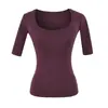 Top sexy de estilo americano con cuello cuadrado y manga tres cuartos, nuevo modelo de verano, que revela la clavícula, adelgazante, entallado a la cintura, camiseta corta