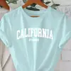 Camisa Casual de Manga Corta con Cuello Redondo para Mujer Estampada de Algodón Europea y Americana del Sudeste Asiático