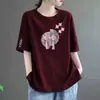 Camiseta de manga corta de algodón imitación para mujer, comercio exterior transfronterizo, nicho, top retro de venta caliente con estampado estilo chino y frente abotonado