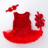 Traje de Vestido de Princesa para Festival de Menina Bebê Transfronteiriço Rosa Sem Mangas Cor Sólida Vestido Coelho Vestido de Bebê Vestido