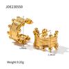 Pendientes plisados de acero inoxidable de oro de 18 quilates con veta de madera en forma de C, estilo INS, venta al por mayor