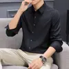 [Tecnología Negra de Seda de Hielo] Camisa de Manga Larga de Modal para Hombre Casual Anti-arrugas Sin Planchar Sin Marcas Camisa de Vestir de Negocios