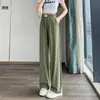 Pantalones de pierna ancha finos y transpirables de seda helada para mujer, nuevos de verano 2026, versátiles, fluidos, corte recto ajustado, adelgazantes, casuales