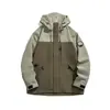 Chaqueta de color block para exteriores para pareja, chaqueta impermeable y cortavientos con capucha, ropa de montañismo