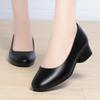Zapatos de una sola capa para mujer de piel suave con punta redonda, tacón grueso, tacón medio, zapatos profesionales para mujer negros, para el trabajo, cómodos, con suela blanda para mujer, zapatos de piel de azafata de banco
