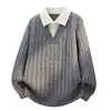 2026 Nuevo Jersey de Punto Falso de Dos Piezas Transfronterizo Otoño/Invierno para Hombre con Cuello de Solapa, Tallas Grandes Moda Casual de Punto