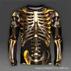 Camiseta de manga larga casual retro con calavera 3D para hombre, cuello redondo, pulóver, nuevo, transfronterizo, directo del fabricante