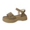 Sandálias Femininas 2024 Primavera Moda Estilo Francês Cinto de Uma Palavra Desgaste Strass Fundo Grosso Salto Grosso Praia Plataforma Sapatos Femininos