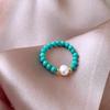 Anillo de Turquesa con Perla de Agua Dulce para Mujer, Anillo Elegante de Diseño de Celebridad de Internet, Lujo Ligero de Alto Nivel, Anillo Ajustable Elástico