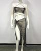 Amazon cross-border terno strass fishnet terno saia sexy renda alça split saia quente menina terno de duas peças