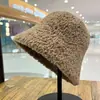 Sombrero de Pescador Grueso de Invierno de Doble Cara Sombrero Cubo de Lana Sombrero de Copa de Lana Cachemir Sombrero de Felpa de Lana de Cordero de Otoño para Mujer