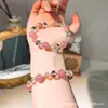 Pulseira Nova 2025 para Meninas, Pulseira de Cristal de Morango, Ametista, Transferência de Flor de Pessegueiro, Pulseira de Contas Elegante e Simples