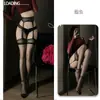 Qian Nai Medias Sexys de Encaje con Tirante Una Pieza Negras de Seda Calientes Calcetines Pantimedias Gratis A232