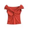 Deseo Puro Spice Girl Kink Camiseta de Manga Corta con Cuello de un Carácter para Mujer Verano Delgada con Borde de Oreja Corta Sexy Top a la Moda