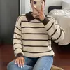 Bai Fen Zhi YiTikTok 2026 Nuevo Estilo Casual Retro Bloque de Color Cuello Polo Suéter de Punto Rayado para Mujer