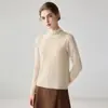 Elegante suéter de cachemira con puños de flecos para mujer, cuello semi-alto, color liso, estilo femenino, prenda básica versátil de punto de lana