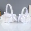 Cesta de Flores de Renda com Pérolas Brancas para Casamento, Cesta de Flores para Crianças, Decoração de Local de Casamento, Pequena Cesta de Flores