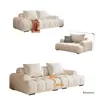 Sofá Puf Color Crema para Sala de Estar, Apartamento Pequeño, Apartamento de Alquiler Minimalista Estilo Francés, Tela Resistente a Arañazos de Gato, Sofá de Algodón y Lino