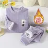 Conjunto de Roupa Íntima Infantil Cartoon para Meninos e Meninas no Outono e Inverno Forrado com Fleece e Espessado Conjunto de Duas Peças de Pijama e Roupa de Casa para Bebê