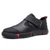 Novos Sapatos Casuais de Couro Masculinos, Sapatos Preguiçosos Masculinos, Confortáveis Slip-On de Cano Baixo com Velcro Antiderrapantes de Salto Baixo Amortecedores Bico Redondo