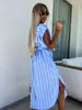 Estación Independiente temu AliExpress Venta Caliente Vestido Camisa Rayas sin Mangas con Cordones Vestido Rayado Mujer