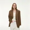 Blazer de mujer color café, holgado, para primavera y otoño, con pespuntes hechos a mano en los hombros, diseño único