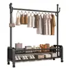 Cabide de chão doméstico, varal simples para secar roupas de quarto, cabide de roupas móvel, prateleira de armazenamento vertical de camada dupla