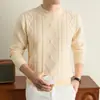 Suéter de tricô grosso para outono e inverno [Estilo Old Money] Suéter juvenil com gola redonda, peça superior espessa e quente, suéter de tricô