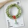 Pulseira Bodhi Natural Wansanyourou, Raiz de Bodhi Altamente Polida tipo Jade com Padrões Florais Verdes, Pulseira de Círculo Duplo para Mulheres