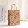 Bolsa de Papel para Empacar Marrón Bolsa de Tote Floral Lisa Bolsa Creativa para Empacar Bolsa Retro Bolsa de Papel para Regalo