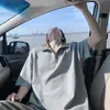 Camisa Polo Desconstruída com Zíper Parcial e Manga Curta para Homens, Marca Jovem Tendência de Verão, Camiseta Branca Solta Resistente de Manga Curta