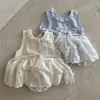 Estilo Coreano Novo Macacão Fofo e Doce de Princesa para Menina Verão Algodão Fino Fresco Vestido Sem Mangas