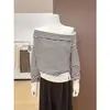 Suéter tejido a rayas retro de un hombro estilo francés para mujer, nueva colección de otoño 2026, corte holgado y relajado, cárdigan suéter de otoño