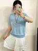 Roupa Exterior Feminina Plus Size Top Fino de Gola Redonda para Mulheres Verão 2026 Versátil Malha Solta Manga Curta para Mulheres Cheinhas