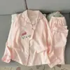 Pijama Estilo Doce Japonês para Mulheres, Primavera e Outono, Cardigã de Algodão Nuvem, Manga Longa, Calça Longa, Conjunto Fofo e Delicado para Casa