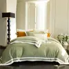 Estilo Luxo Leve Outono e Inverno Conjunto de Quatro Peças de Veludo Quente Espessado Capa de Edredom Simples Bordada Quente de Veludo Coral com Borda Larga Roupa de Cama