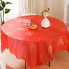 Toalha de mesa descartável espessa para uso doméstico, formato quadrado, à prova d'água e resistente a óleo, com um design festivo de Ano Novo apresentando o caractere para "sorte", feita de plástico