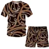 Estación Independiente AliExpress Nuevo Traje de Camiseta de Cadena de Hoja de Lujo para Hombre Holgado Impresión 3D Casual Manga Corta Corto
