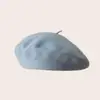Boina de color liso bordada transfronteriza, gorro tejido, sombrero popular de lana azul marino, sombrero artístico retro moderno versátil de artista