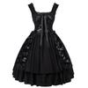 Nuevo Vestido de Mujer Estilo Europeo y Americano de Comercio Exterior Manzhixin Halloween Retro Gótico Ribete de Encaje Vestido de Sirvienta con Lazo